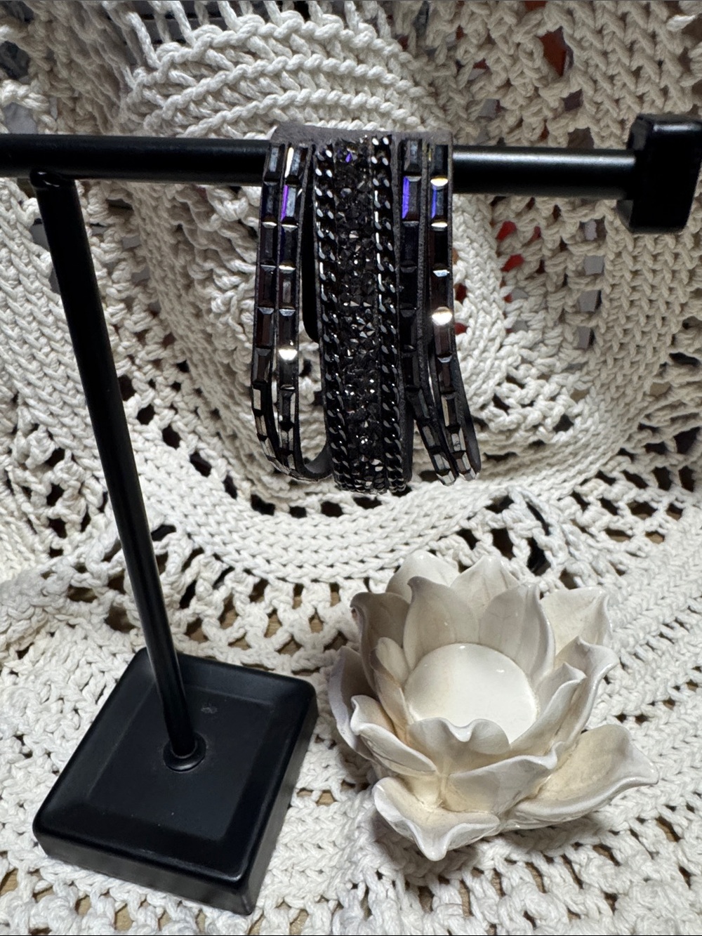 Multi-Strand Black Crystal Wrap Bracelet